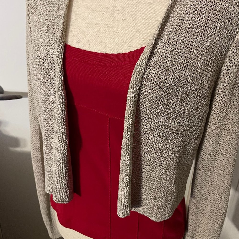 Eileen Fisher Women's Beige Silk Knit Cropped Cardigan Size M